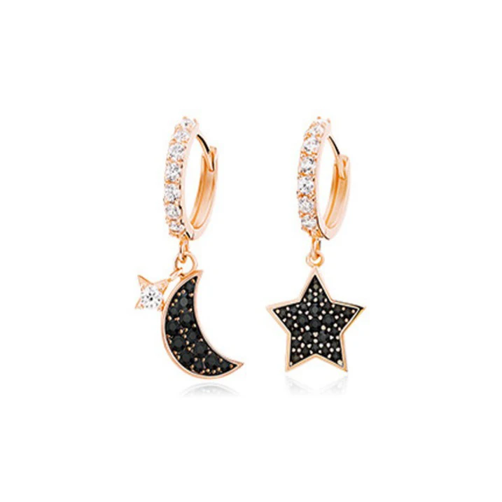 

Fashion 925 Sterling Silver Hoop Earrings Elegant Zircon Star Moon Earrings 14K Rose Gold Earrings aretes Jewelry For Women, Customized color