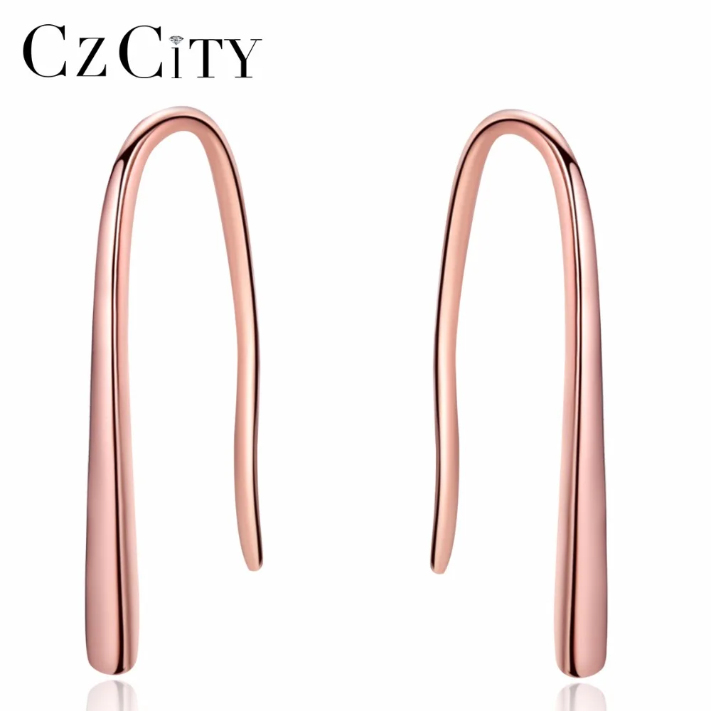 CZCITY New Lady Luxury Simple Design Fascinating Women Romantic Rose Gold Color 925 Silver Drop Earring