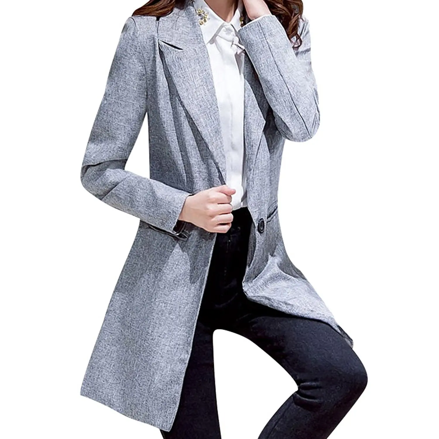 Серый пиджак удлиненный женский