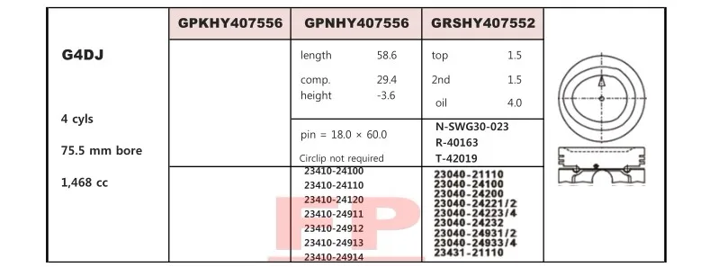 活塞和环用于现代 G4dj 23410-24100 23410-24110 23410-24120 23410-24911 23410 ...