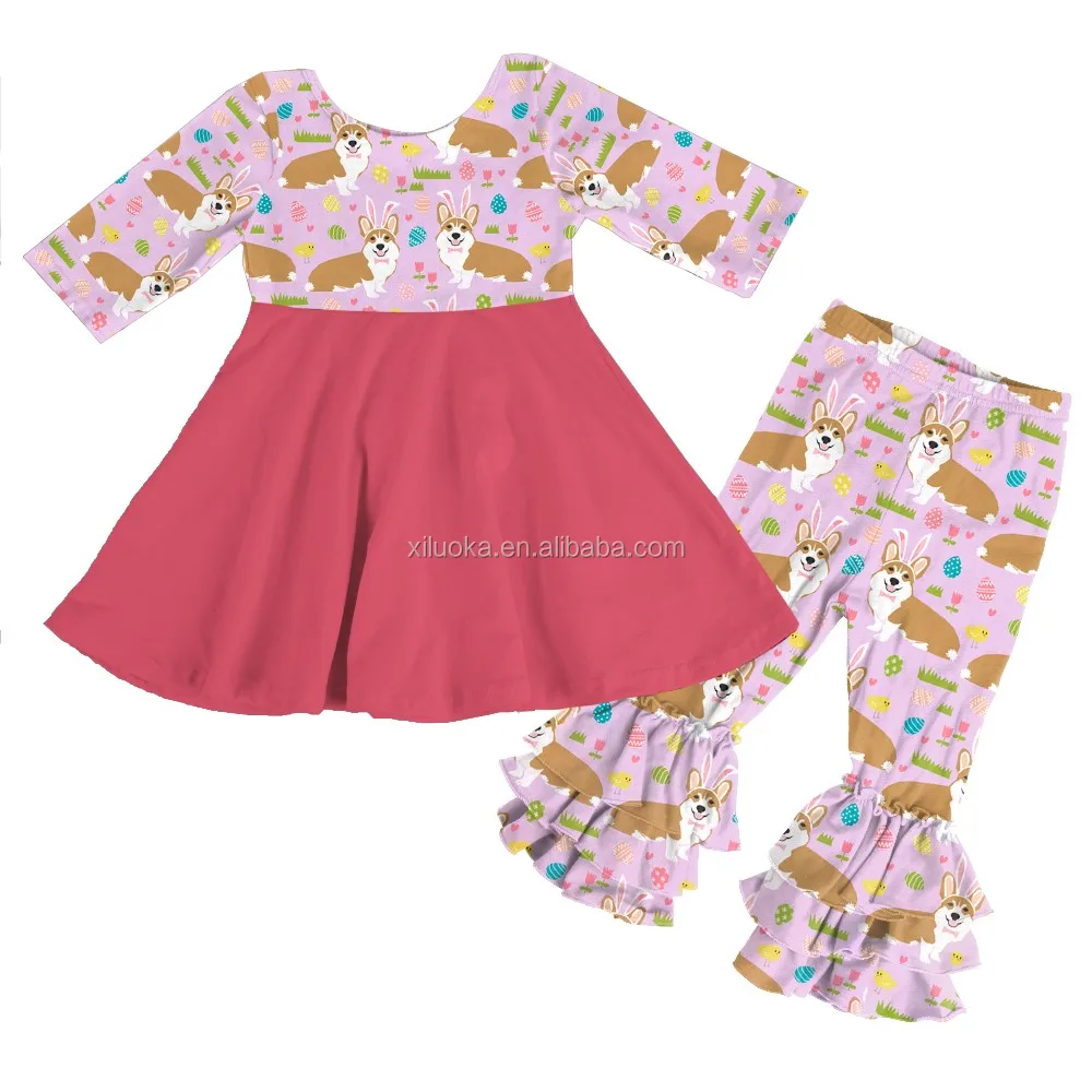

Easter Adorable pattern girl kids clothes new fashion set wholesale children's boutique set, Picture