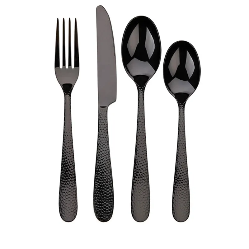 

24 pieces service for 6 black simple cutlery set gold flatware set travel flatware, Silver gold black