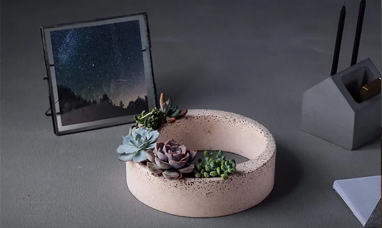 2017 New Cement flower pots Craft molds Silicone Centrifugal circle Concrete Vase Decoration Mold10