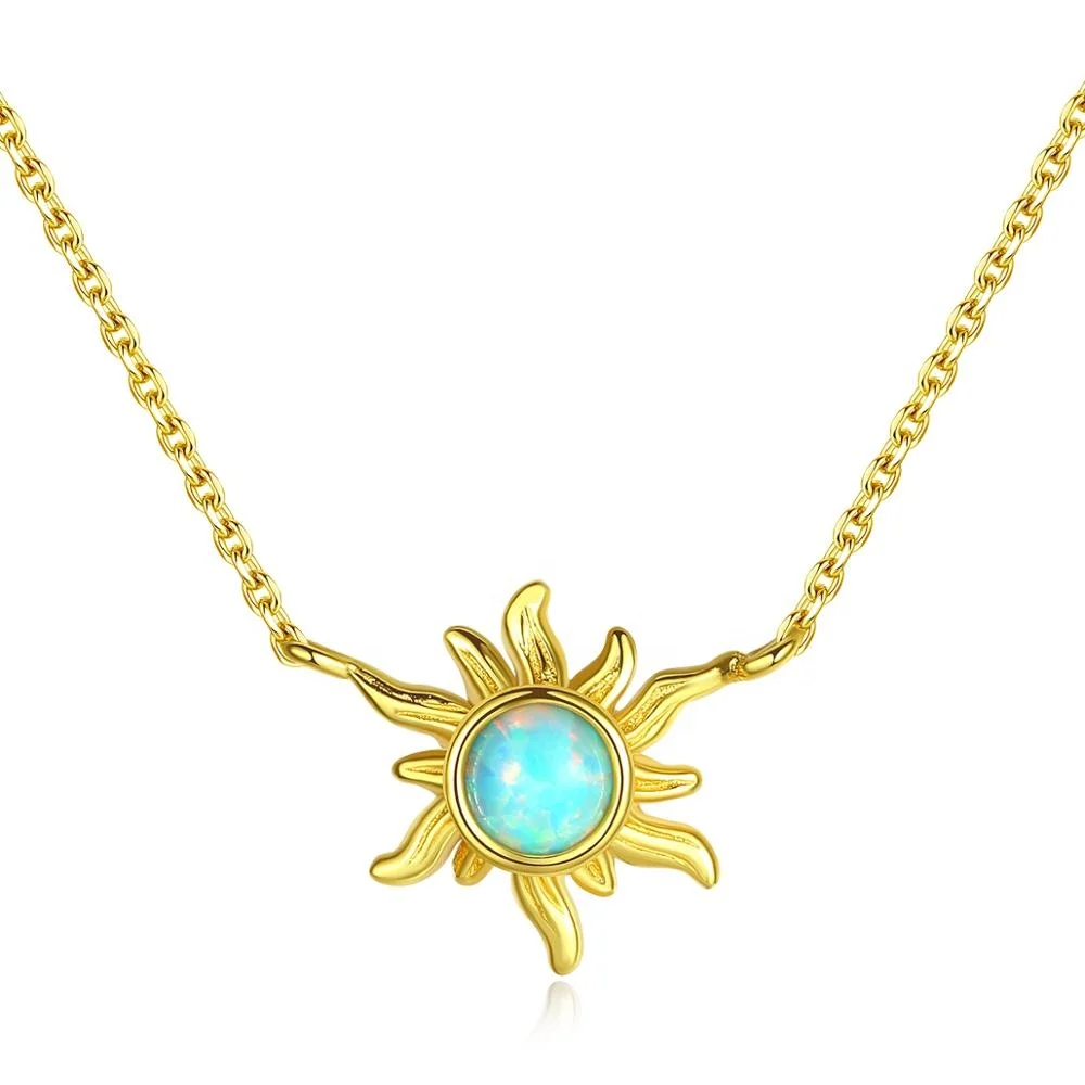 

CZCITY Genuine 925 Sterling Silver Sunflower Fire Opal Pendant Necklace for Women Personality 3 Colors Charm Necklace Jewelry