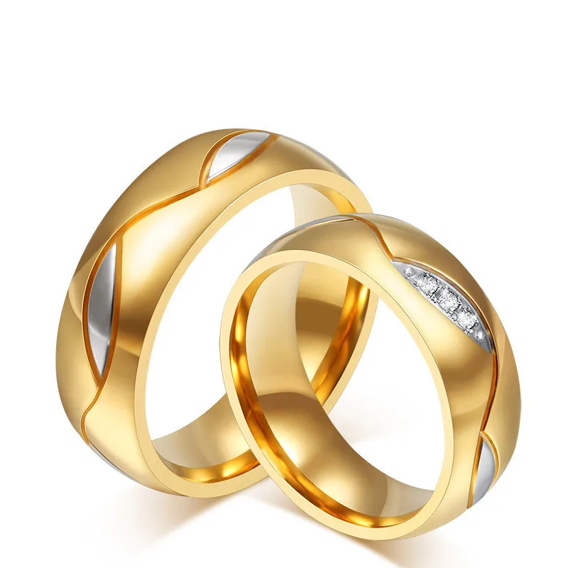 

316LStainless Steel Ring Fashionable 18K gold-plated zircon couple rings, N/a