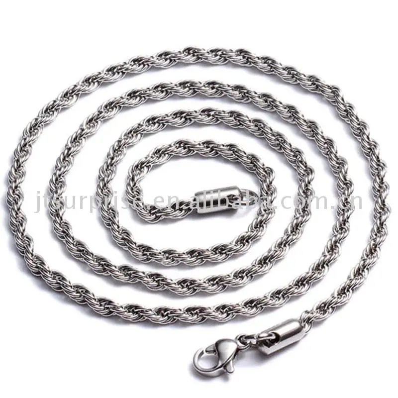 

Pre-cut 16 inches/18inches/20inches/24inches stainless steel 2.4mm rope chain necklace, Silver