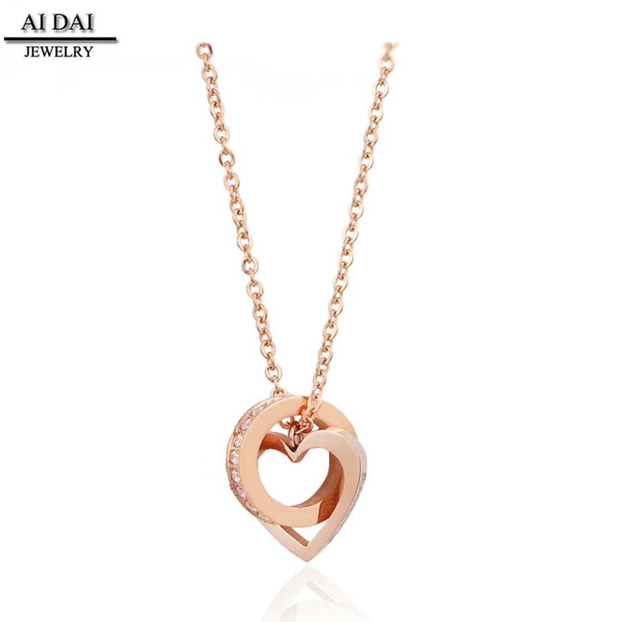 

Stock wholesale full circle zircon rose gold heart necklace