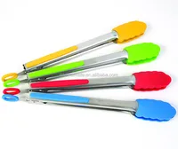 

wholesale High Temperature Silicone and Stainless Steel Kitchen or BBQ Cooking Tongs