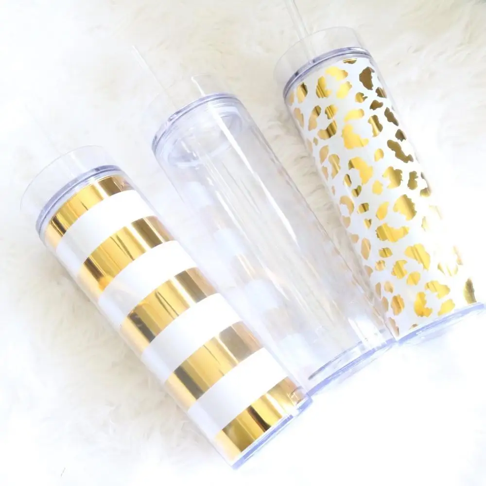 

double wall clear plastic 16oz acrylic skinny tumbler, plastic glitter confetti skinny tumbler, Customized color