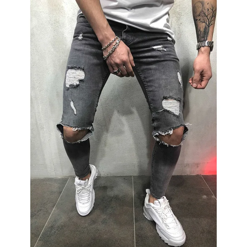 

Mens Jeans Destroyed Ripped Design Fashion Ankle Zipper Skinny Jeans For Men