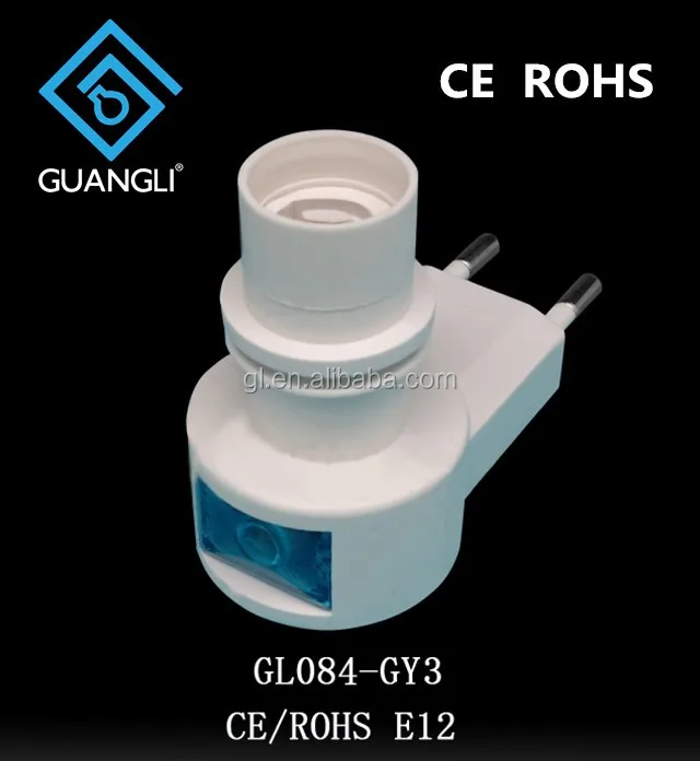 CE ROHS approved Sensor night light E12 electrical plug socket lamp holder European plug in 220V 240V