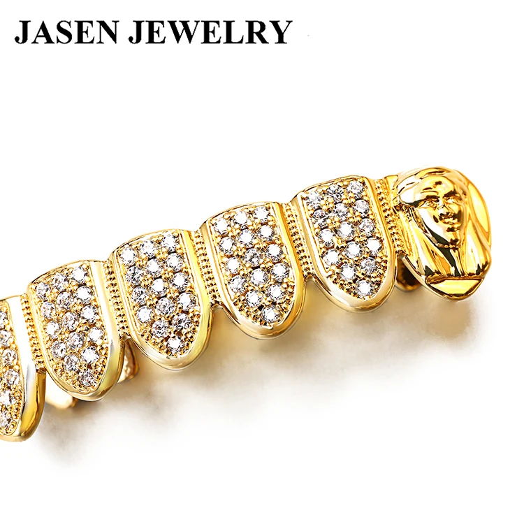 
Jasen Jewelry 925 silver custom Wholesale 18k gold micro pave cz Iced Out grillz hip hop trend decorative teeth grillz 
