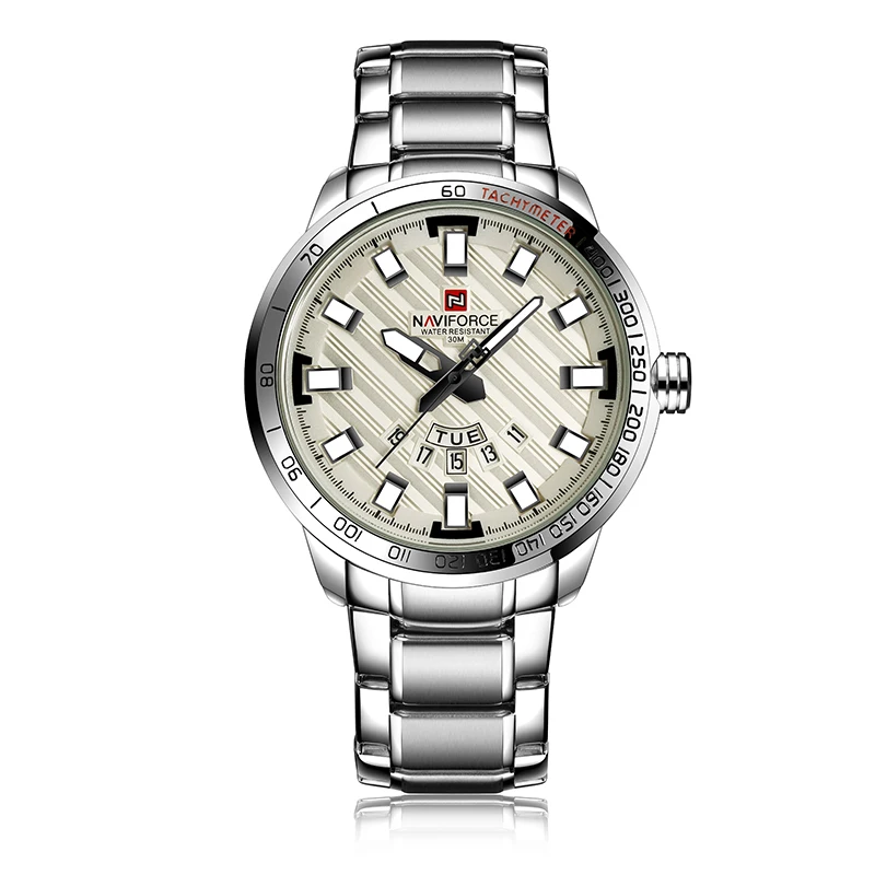 

Men Quartz Watch NAVIFORCE Luxury Sport Watches Business Silver Steel Watch 30M Waterproof Calender Wristwatches Reloj Hombre