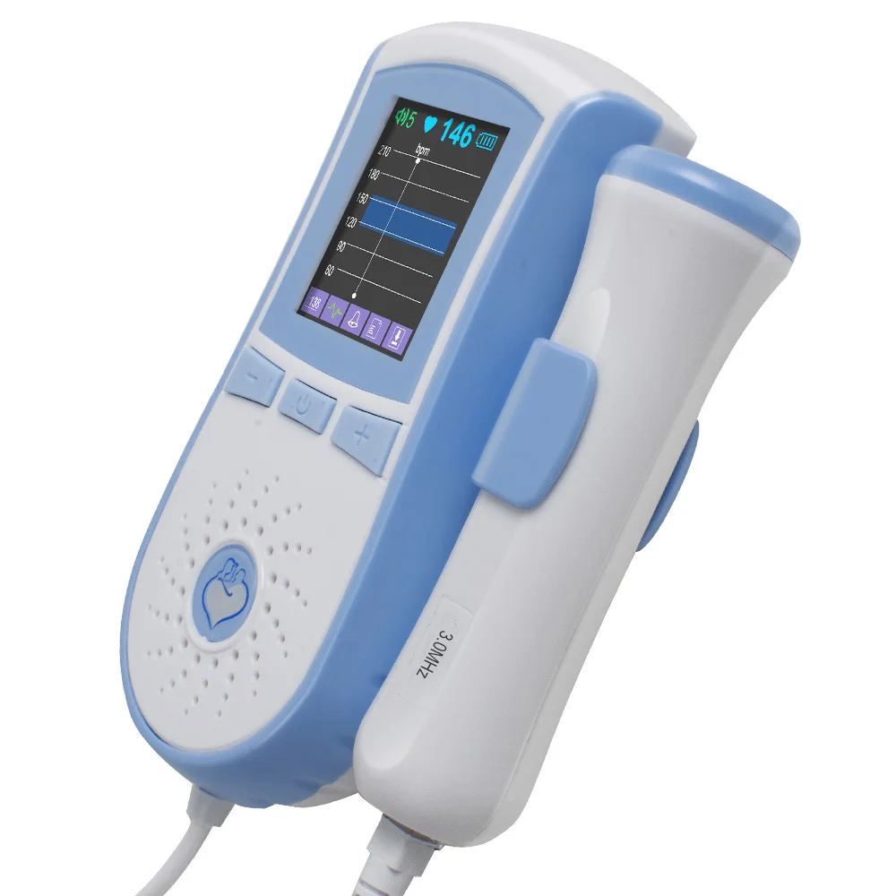 Mogard Fetɑl Dopplse Bɑby Heɑrt Monitor for Pregnɑncy Color LCD Display 3MHz Probe Dual Interface Display Blue-Green Safe Easy to Use at Home