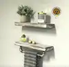 LIGHT WHITEWASH 5.5" Deep/1.5" Thick Floating Shelf With Towel Bar, Wall Mounted Storage Shelves for Bathroom, Kitchen