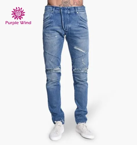 

Men's Motor Biker Vintage Denim Distressed Ripped Slim Fit Skinny Stretch Jeans