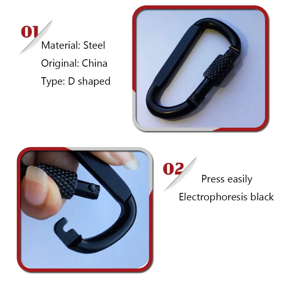 Factory Price New 7mm D Type Carabiner Black Snap Hook with Aluminum Bolt Snap Hook Logoblack Carabiner