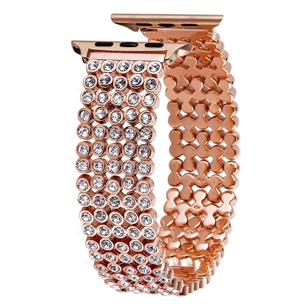 

Tschick New Crystal Metal Stainless Steel Watch Band Replacement Strap for Apple Watch Series 4 Series 3 2 1, Multi-color optional or customized