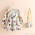New Arrival Cute Kids Girls Bunny Print Fall Spring Dress with Mini Purse Ruffles Fashion Children
