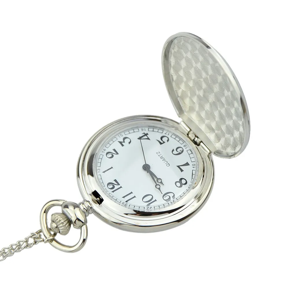 Elegant Cheap Zinc Alloy Large Size Bright Silver Pocket Watches