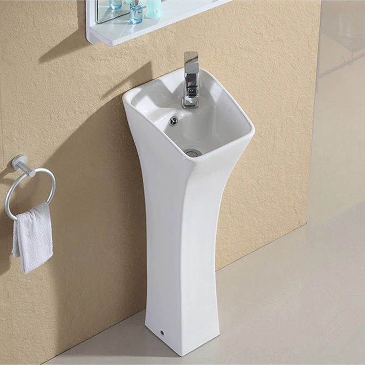 Pedestal Face Wash Basin Ceramic Sink Floor Standing Bathroom Small Size One Piece Pedestal