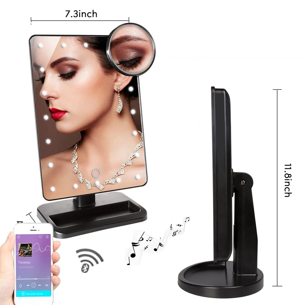 

hot selling 2020 amazon, led wireless speaker makeup mirror,bathroom mirror with loud speaker, Black / white / pink/ rose gold / gold