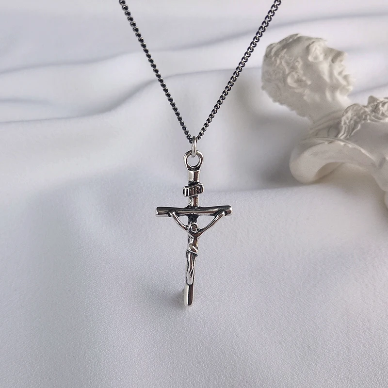 Femmes Rose Couleur Or Jésus Croix religieuse chrétienne Collier Pendentif Bijoux