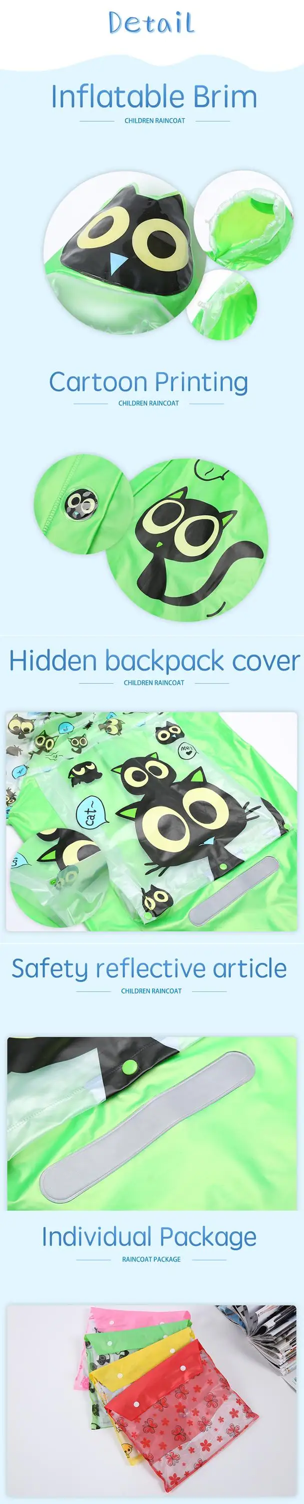 Wholesale Cute Cartoon Animal Pvc Kids Raincoat With Backpack Bag