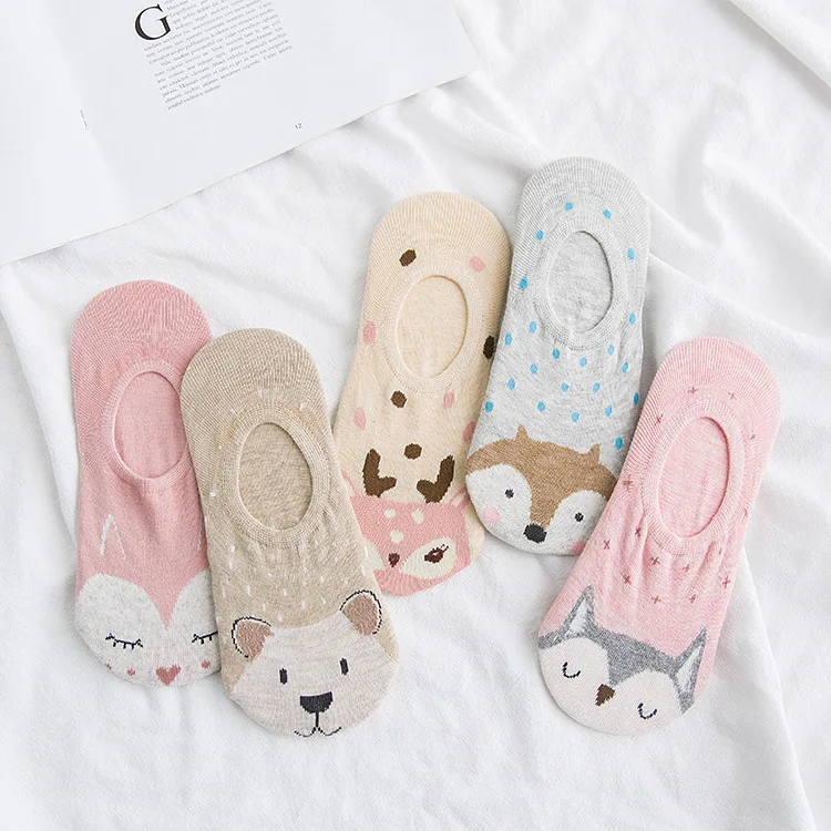 

Women young girls cartoon animal sox nylon invisible plain design no show spring summer socks, Five colors