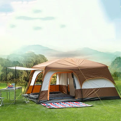 

8-10 person Big Camping Tent Waterproof 2 Bedrooms big size travel tent Outdoor camping tent for family, Yellow;sapphire blue