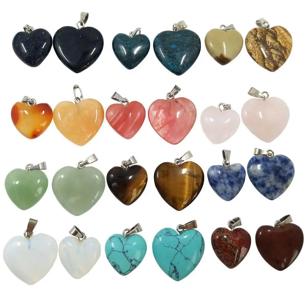 

24 Pieces Heart Shape Stone Pendants Chakra Beads DIY Crystal Charms, 12 various colors