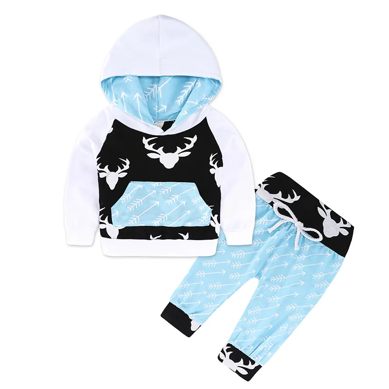 

Kids Boys Clothes Baby Christmas Clothing Sets Newborn Toddler Infant Baby Boy Girl Clothes Hooded Tops+Pants Outfits Set, As picture