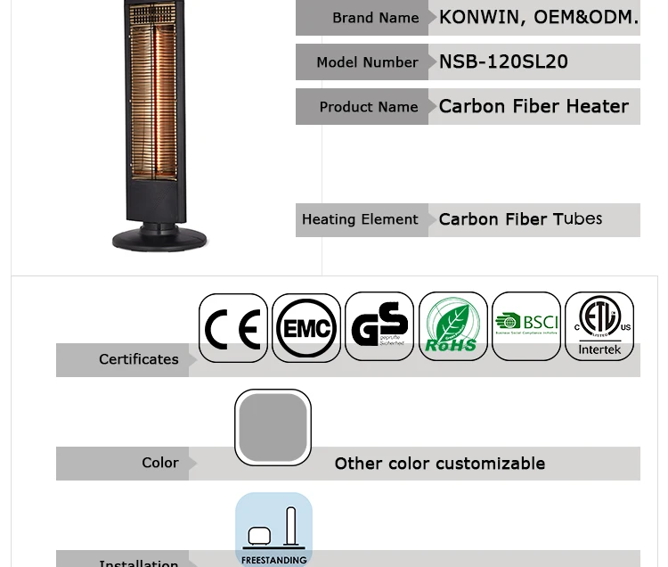 Konwin Halogen Infrared Electric Heater Quartz Carbon Nsb120sl20 Buy
