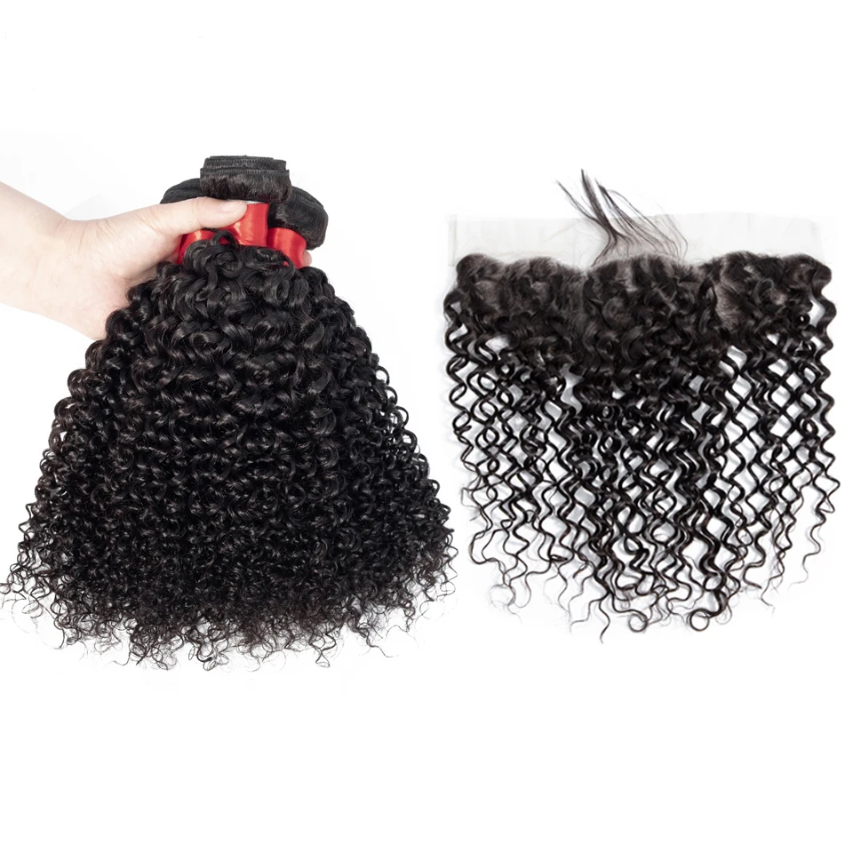 Free Sample Wholesale Raw Virgin Indian Hair Kinky Curl Human Hair Bundles With 13*4 4*4 Lace Frontal Closure For Black Women