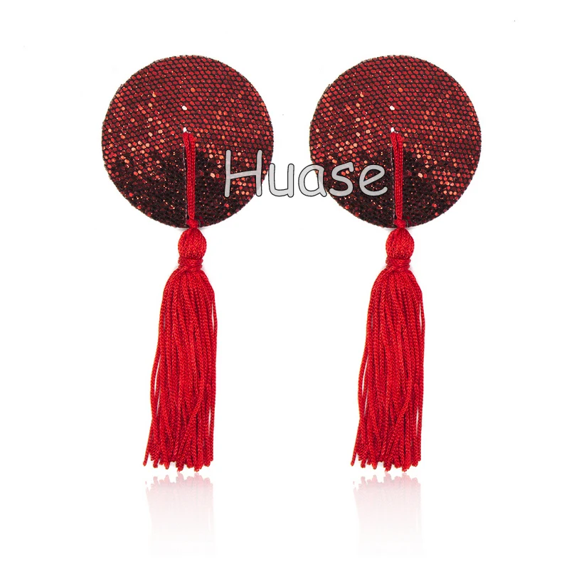 

Sexy Bling Round Nipple Covers With Tassels Sequin Nipple Tassels Adult Paillette Pasties, Red;pink;black;white;purple