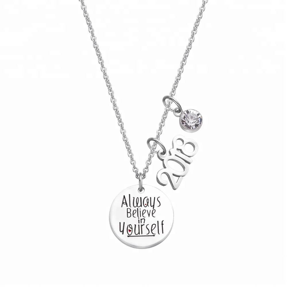 

Loftily Jewelry Multiple Pendants Charm Necklace 2018 Stainless Steel CZ Jewelry Always Believed in Yourself Engraved Necklace, Picture shows