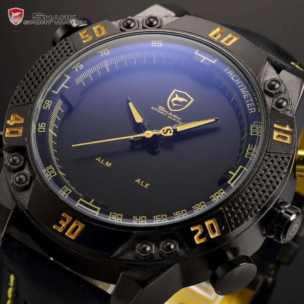 

LED Analog Digital Alarm Leather Strap Men Military Wristwatch SH231