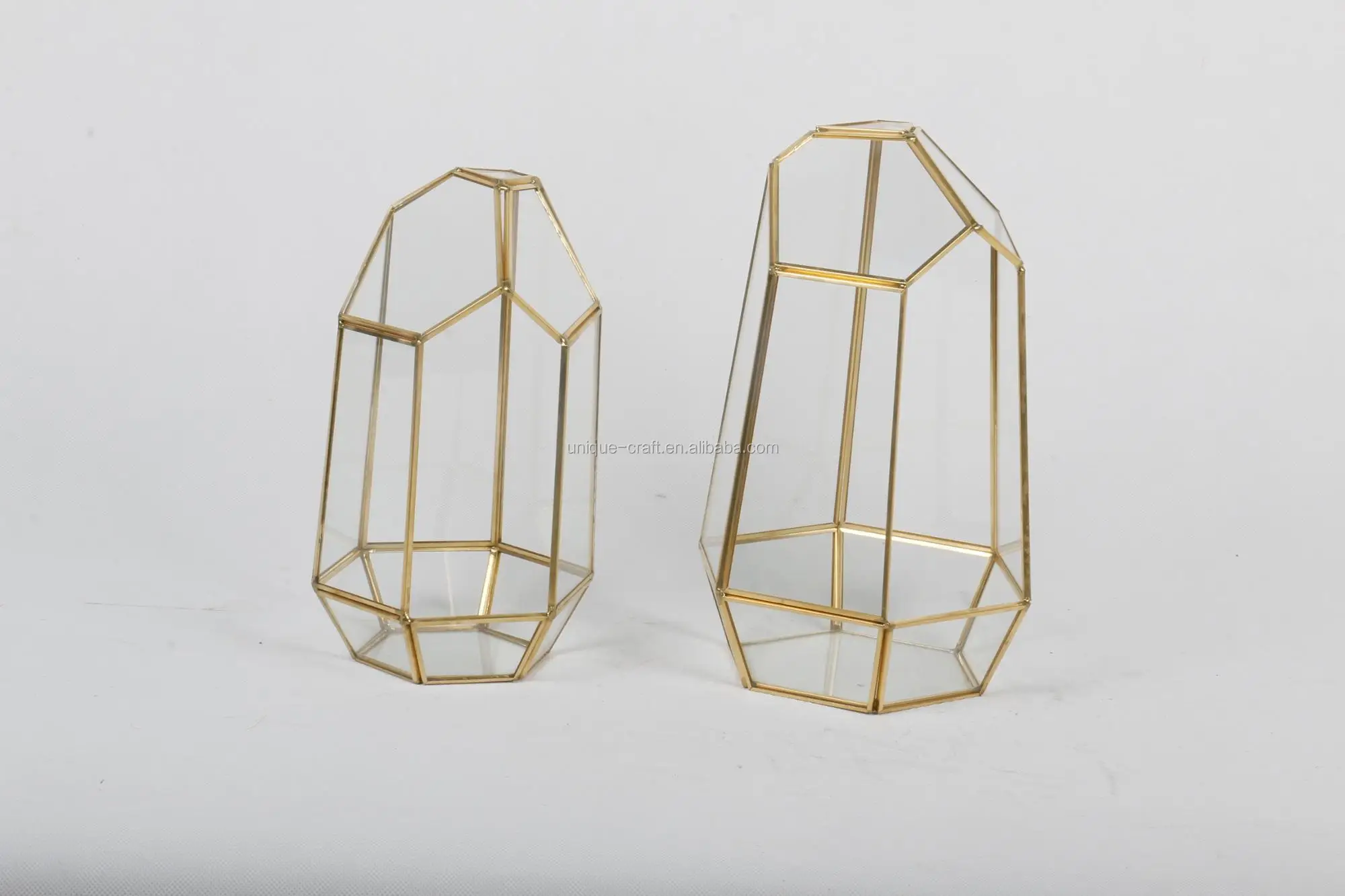 Small 5.9 inch Tall Geometric Glass Gold Terrarium Wholesale Container Box