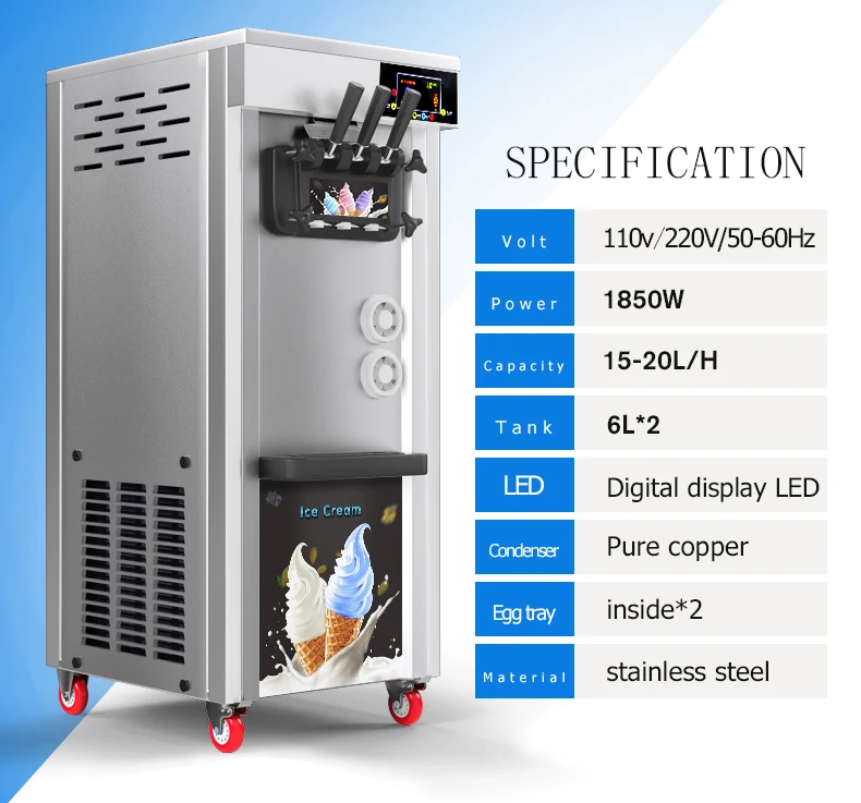 Commercial Soft Serve Ice Cream Making Machine With 2 Ice Cones 3