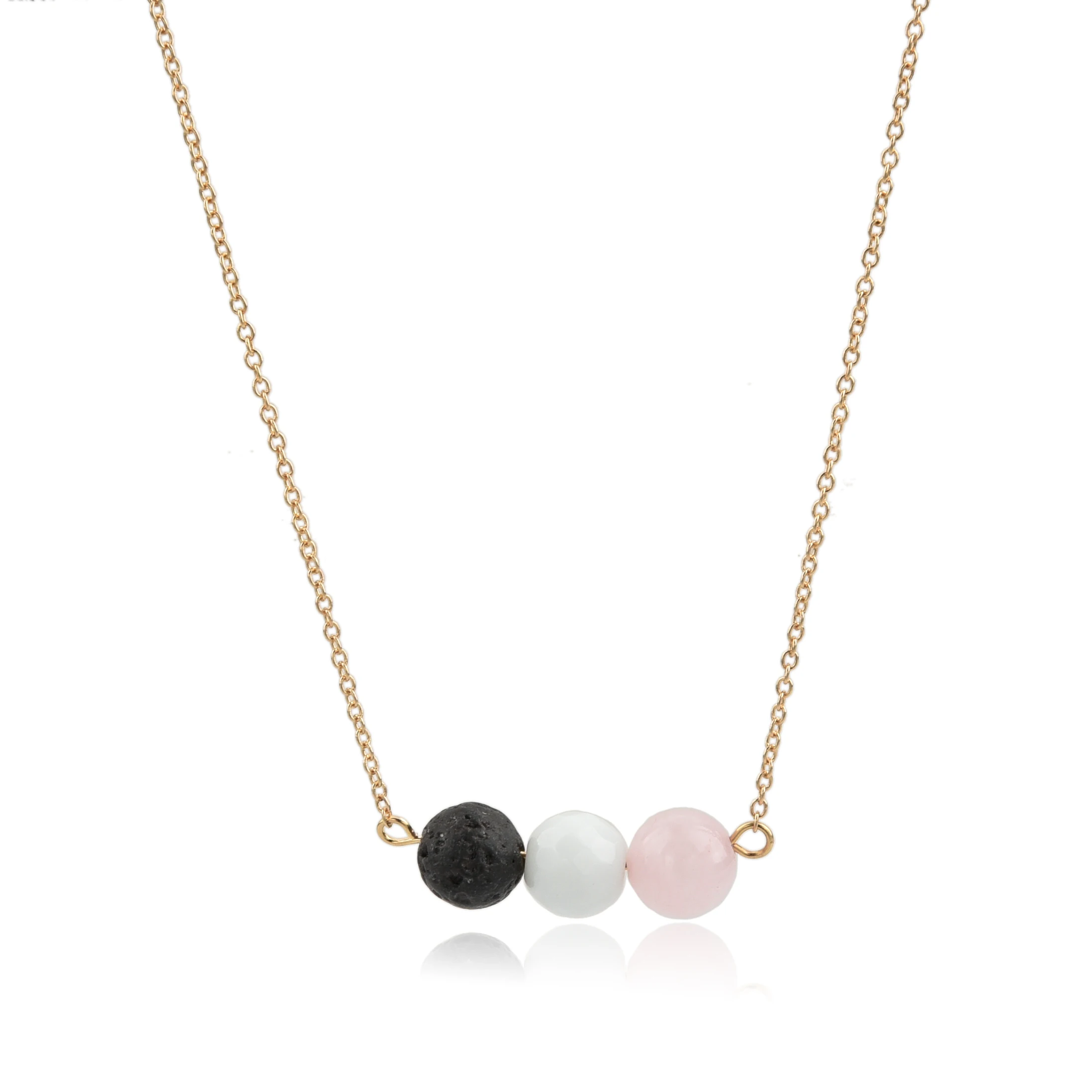 

Lava rock Necklace, Rose Quartz and Marble Diffuser Necklace, Essential Oil jewelry, Gold /silver