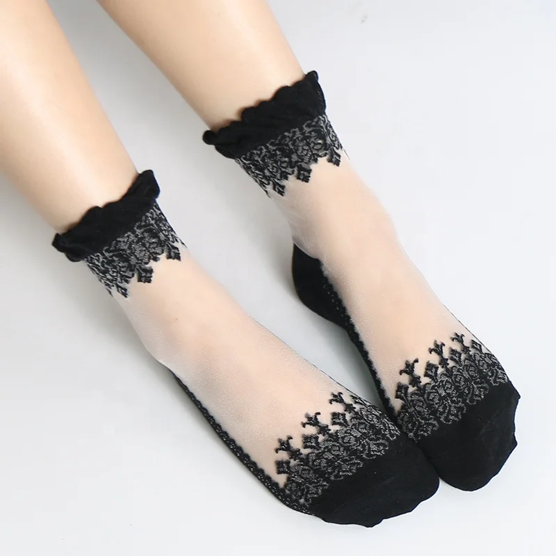 Summer breathable Fashion Women Crystal Sheer Mesh Silk Transparent lady Socks