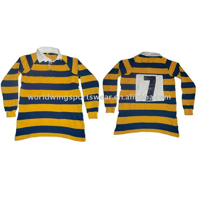 Men S Long Sleeve Gold And Navy Striped Rugby Shirt Buy Men