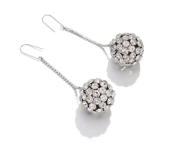 

Exaggerated rhinestone ball earrings Personalized chain full diamond earrings, As shown