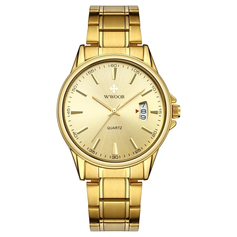 

WWOOR The Latest Design Brand Full Gold Men Fashion Leisure Waterproof Calendar Male Wrist Watch, 3 color for you choose