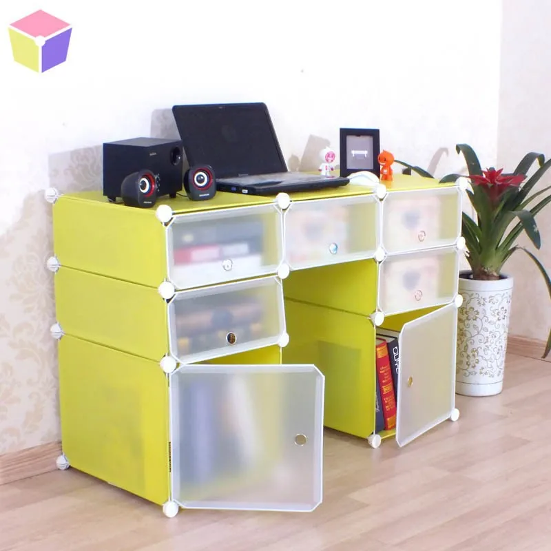 Wall Mounted Transparent Diy Plastic Bookcase With Computer Desk