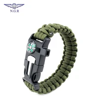 

Factory hot selling 550 paracord bracelet with compass flint fire starter whistle and tactical gear for outdoor survival