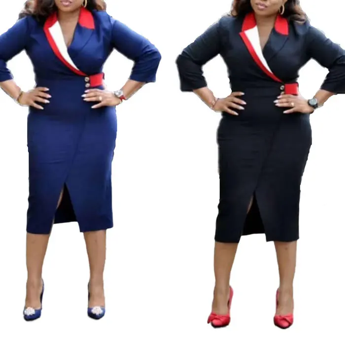 

80927-MX24 new design plus size stylish lady split office dresses