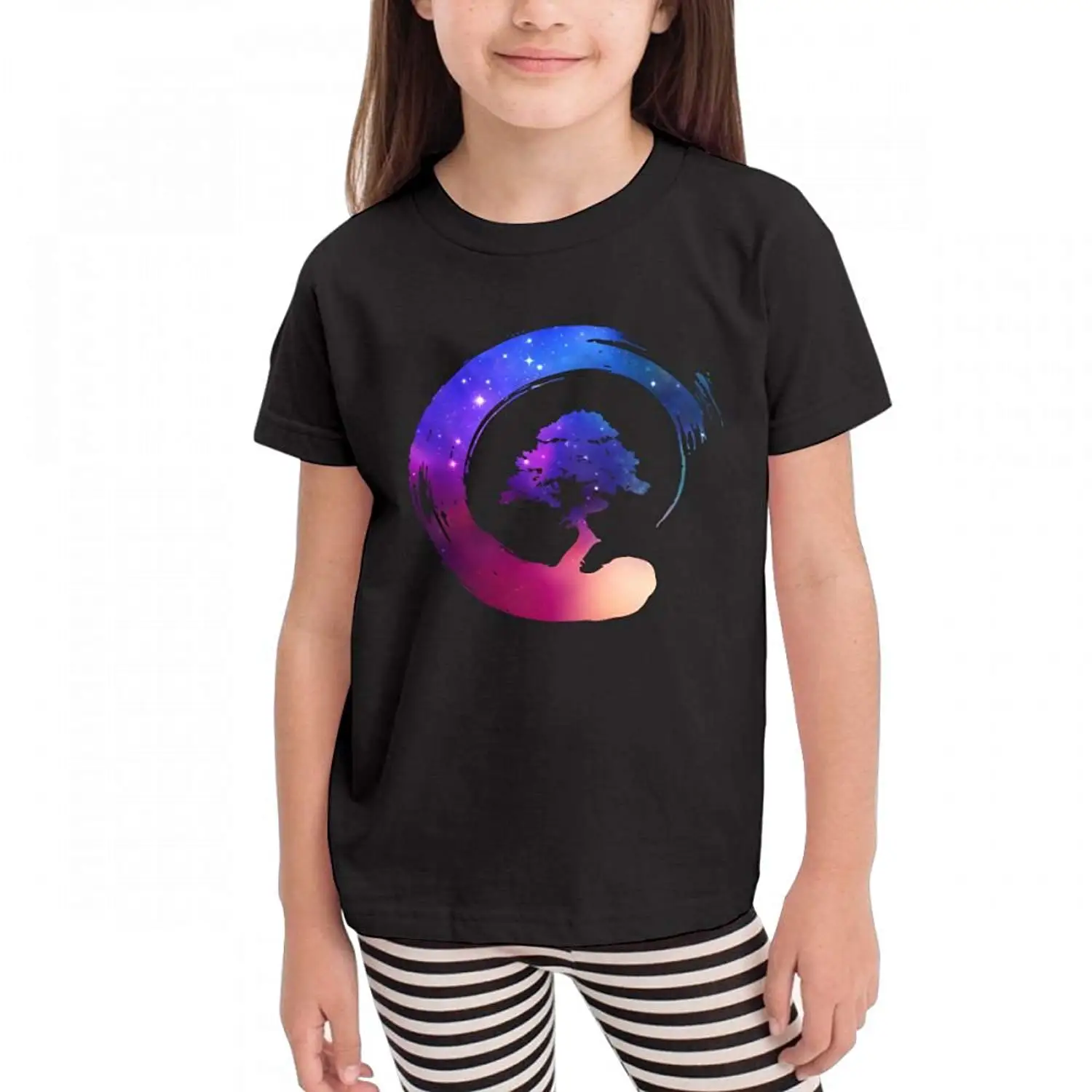 Galaxy Bonsai Tree Enso Circle Mens Short Sleeve Polo Shirt Classic-Fit Blouse Sport Tee