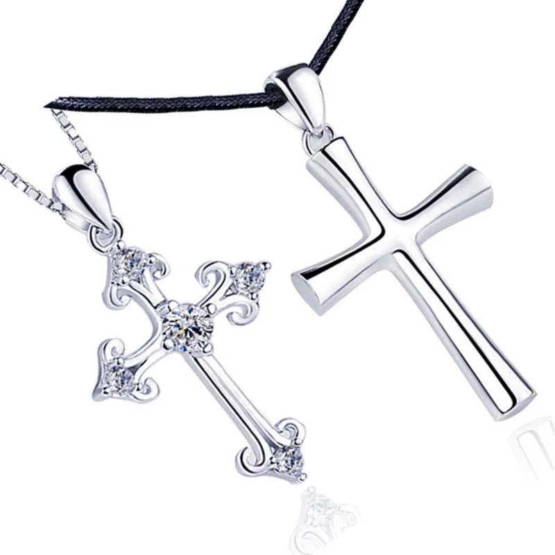 

Women Men Jewelry Wholesale Trendy 925 Sterling Silver Punk Style Cross Pendant Necklace