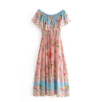 

Bohemian style floral printed button up maxi dresses women summer long beach wear